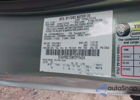 2008 Ford Fusion Sel из США, поврежденный, VIN 3FAHP08Z08R209435